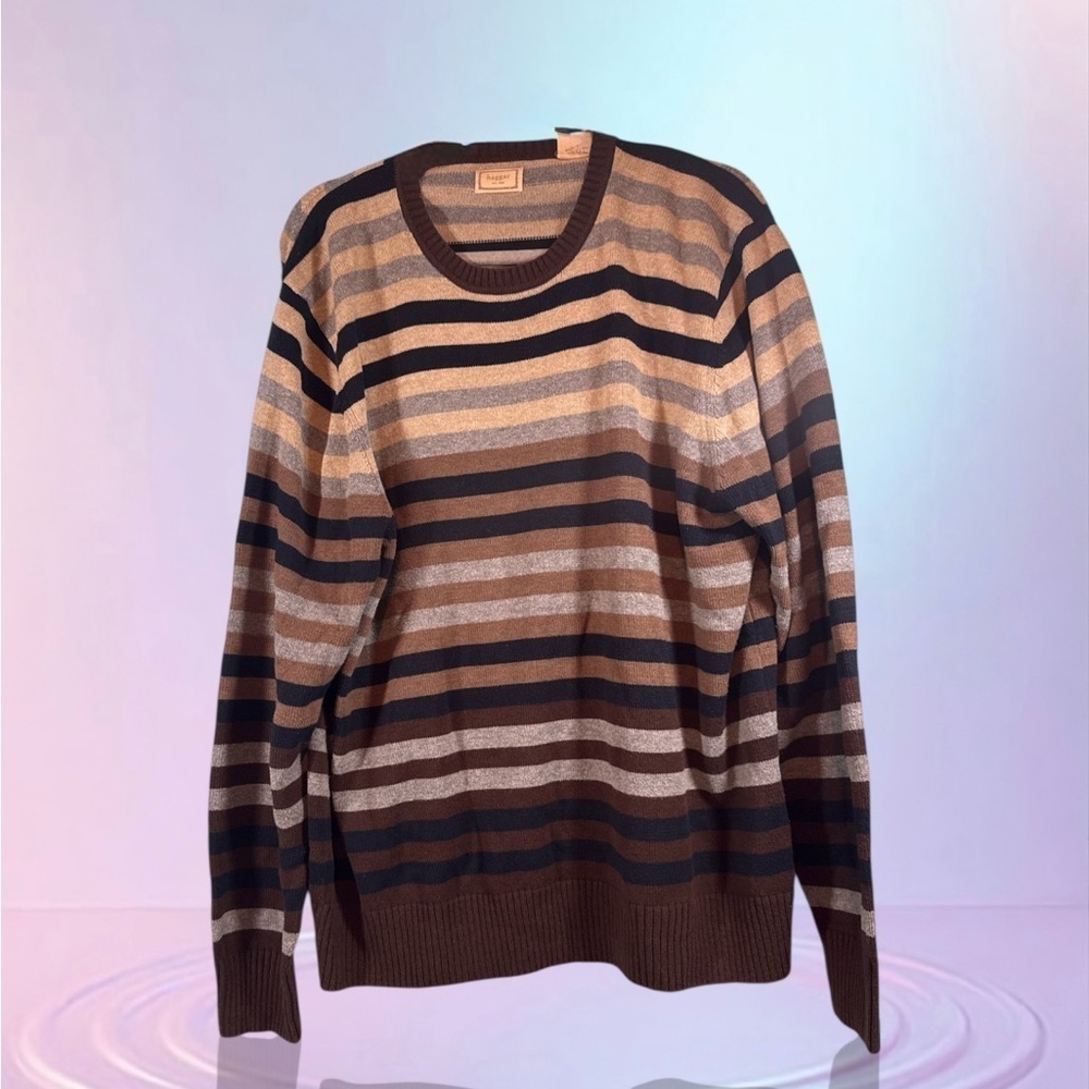 Haggar Men’s Striped  Crewneck Neutral Sweater XL– Warm & Cozy Y2K